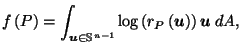 $\displaystyle f\left(P\right) = \int_{\vec{u}\in \mathbb{S}^{n-1}} \log\left(r_P\left(\vec{u}\right)\right) \vec{u}\; dA,$