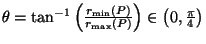 $ \theta = \tan^{-1}\left(\frac{r_{\min}\left(P\right)}
{r_{\max}\left(P\right)}\right) \in \left(0,\frac{\pi}{4}\right)$